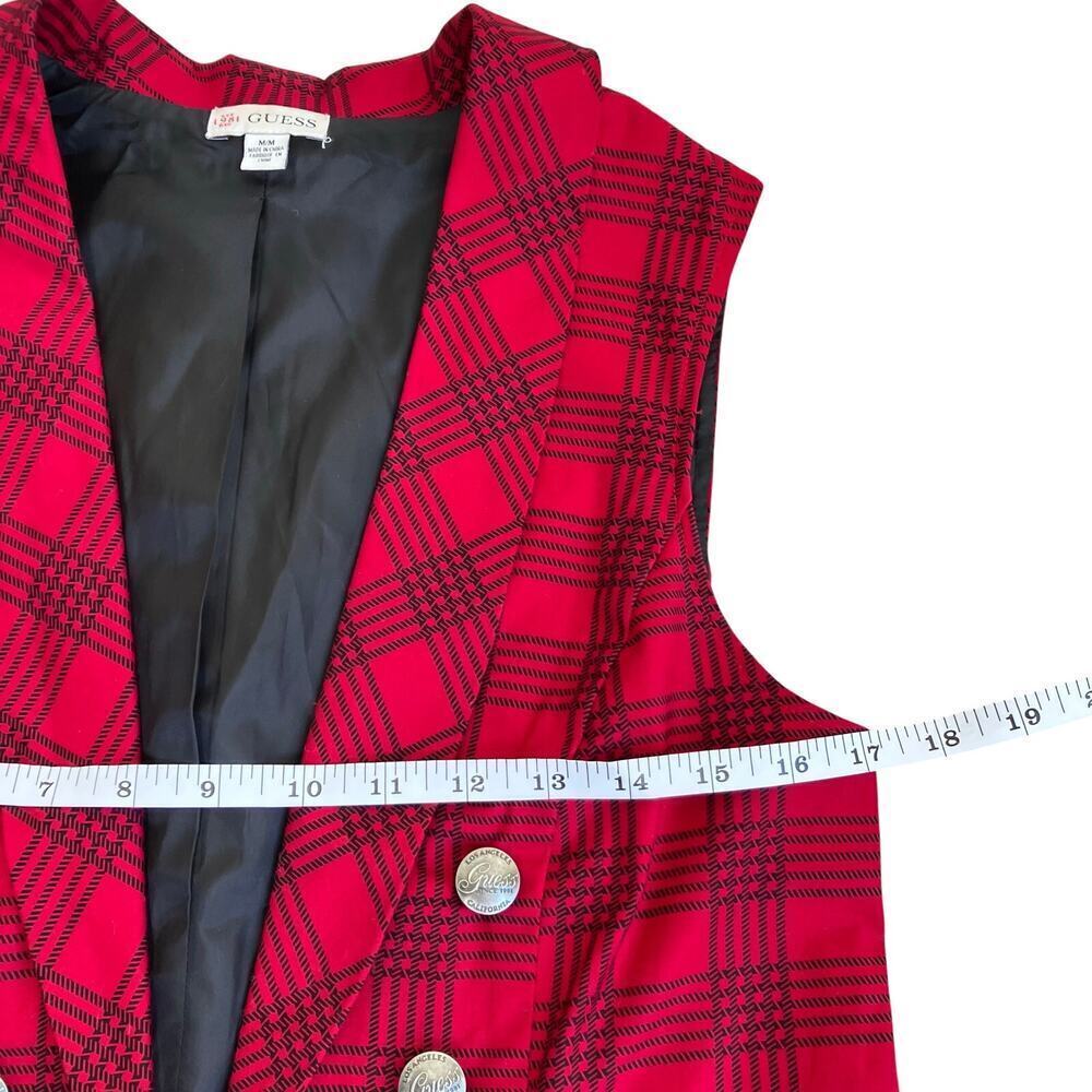 Guess Sz M Red & Black Plaid Double-Breasted Military Style Vest Punk Rock Y2K - Picture 15 of 16